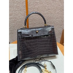 에르메스 Hermes Kelly 25cm Niloticus 88 Graphite/gold