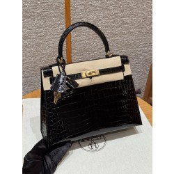 에르메스 Hermes Kelly 25cm Niloticus 89 Noir/gold