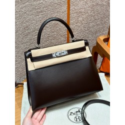 에르메스 Hermes Kelly 28cm Box 47 Chocolat/silver