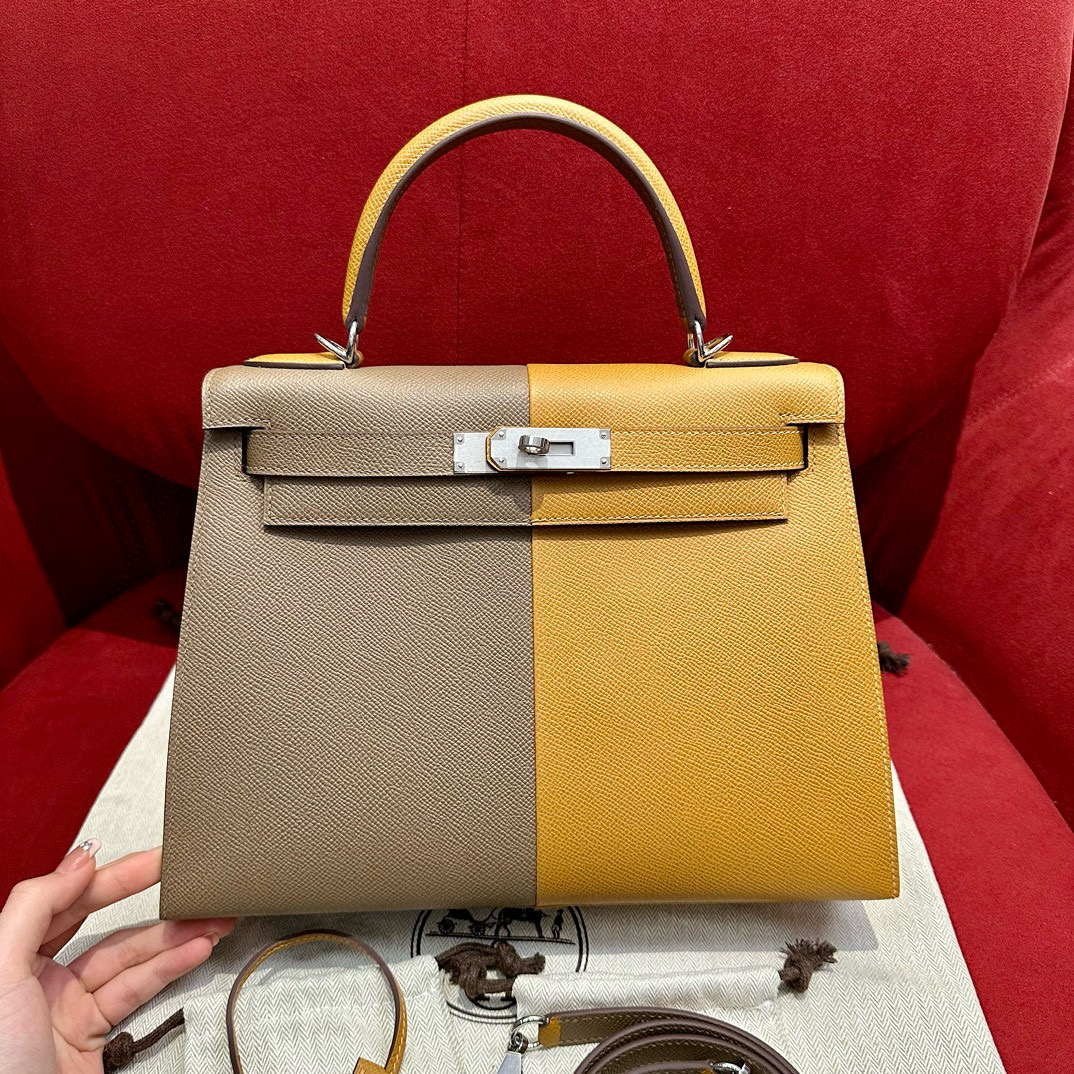에르메스 Hermes Kelly 28cm Epsom 18 Etoupe and 2S Sesame/silver