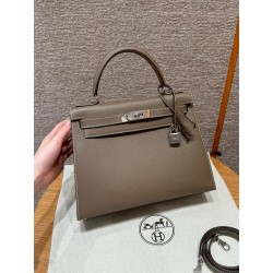 에르메스 Hermes Kelly 28cm Epsom 18 Etoupe/silver