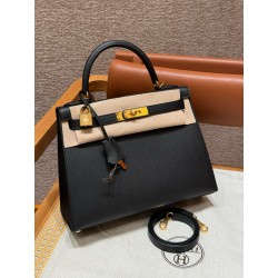 에르메스 Hermes Kelly 28cm Epsom 89 Noir/gold