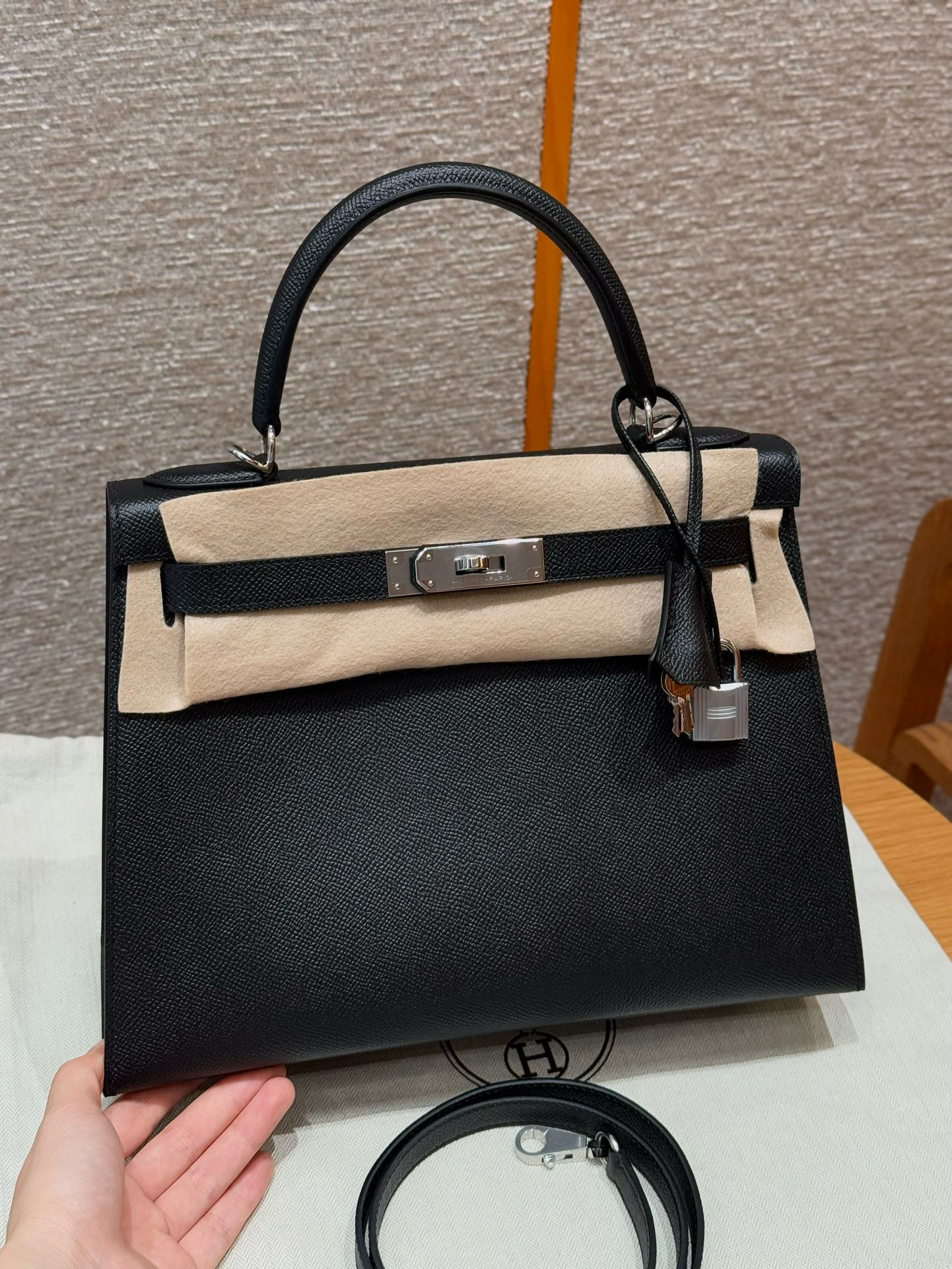 에르메스 Hermes Kelly 28cm Epsom 89 Noir/silver