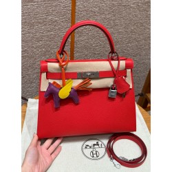 에르메스 Hermes Kelly 28cm Epsom S3 Rouge Coeur/silver