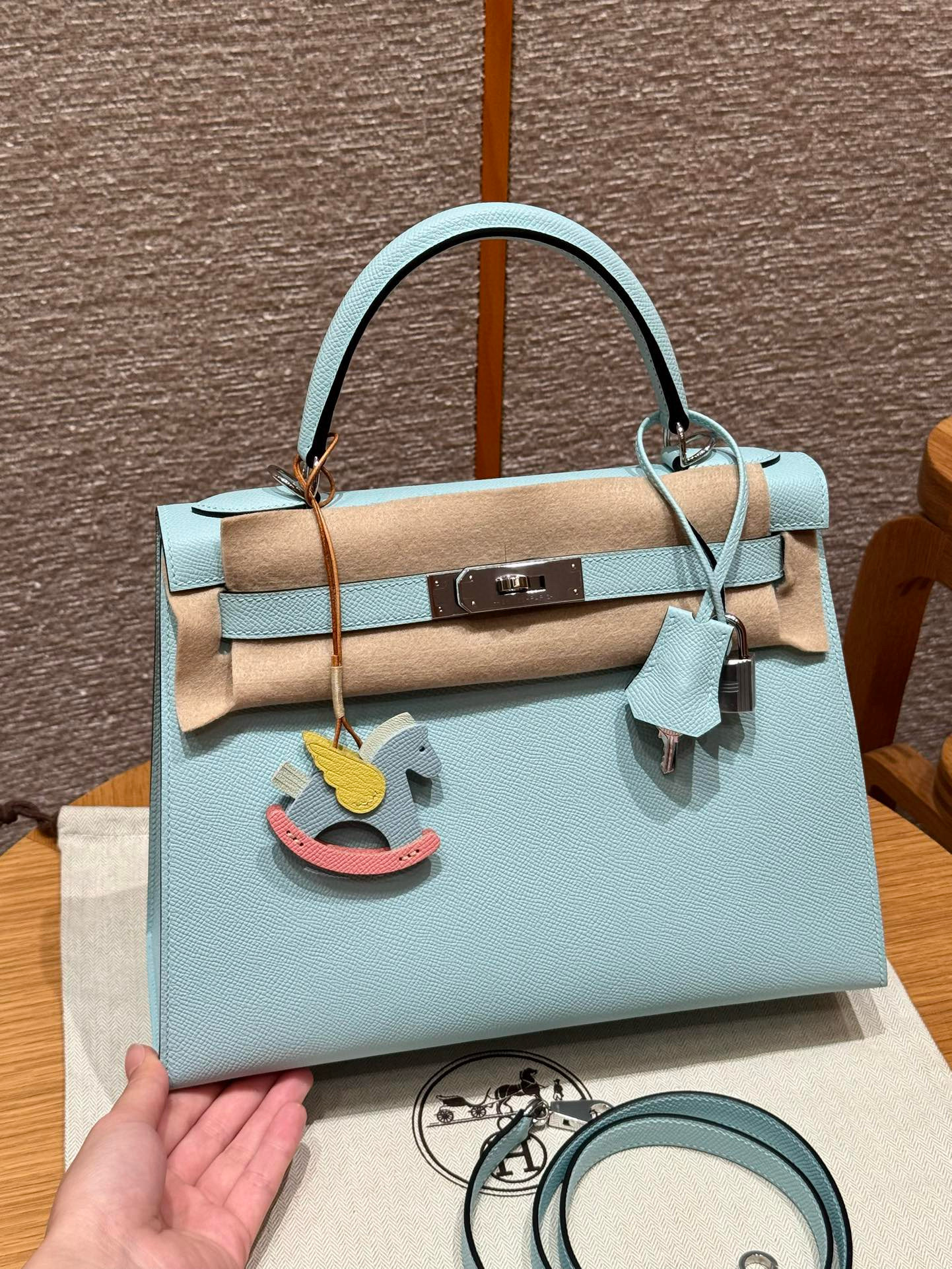 에르메스 Hermes Kelly 28cm Epsom U2 Blue zephyz/silver
