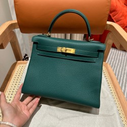 에르메스 Hermes Kelly 28cm Togo 7F Malacgite/gold