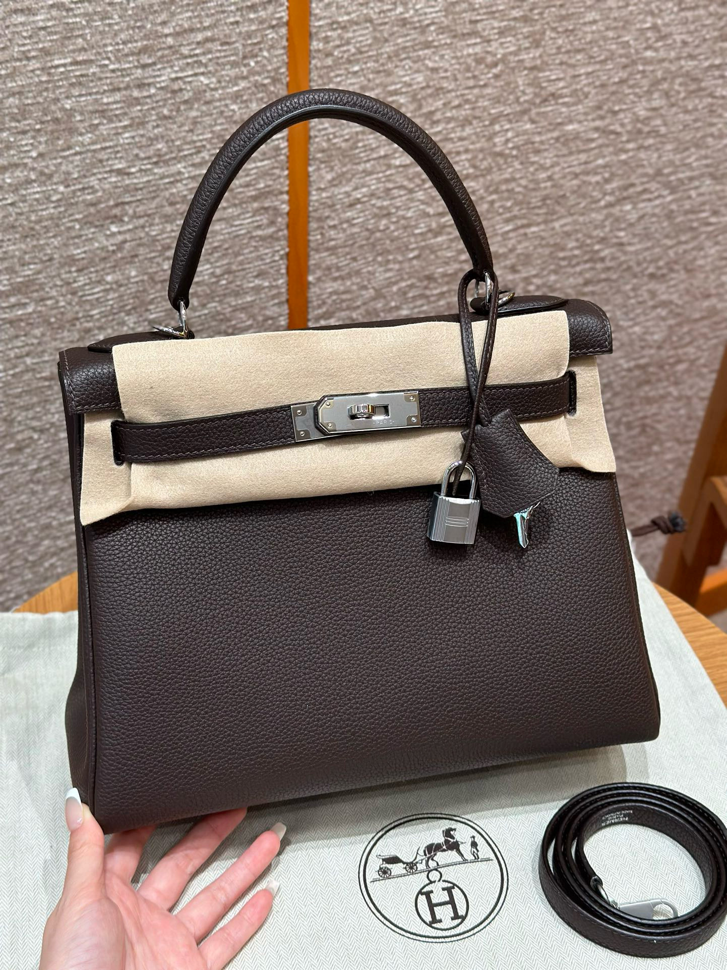 에르메스 Hermes Kelly 28cm Togo 47 Chocolat/silver