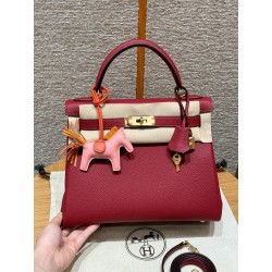 에르메스 Hermes Kelly 28cm Togo K1 Rouge grenat/gold