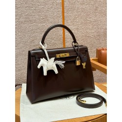 에르메스 Hermes Kelly 32cm Box 47 Chocolat/gold