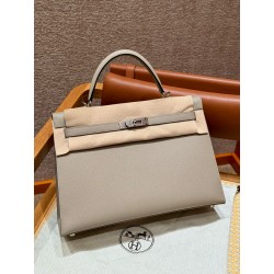 에르메스 Hermes Kelly 35cm Epsom 81 Gris tourtelle/silver
