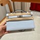 에르메스 Hermes Kelly Pochette 22cm Epsom 08 Blue Brume/silver