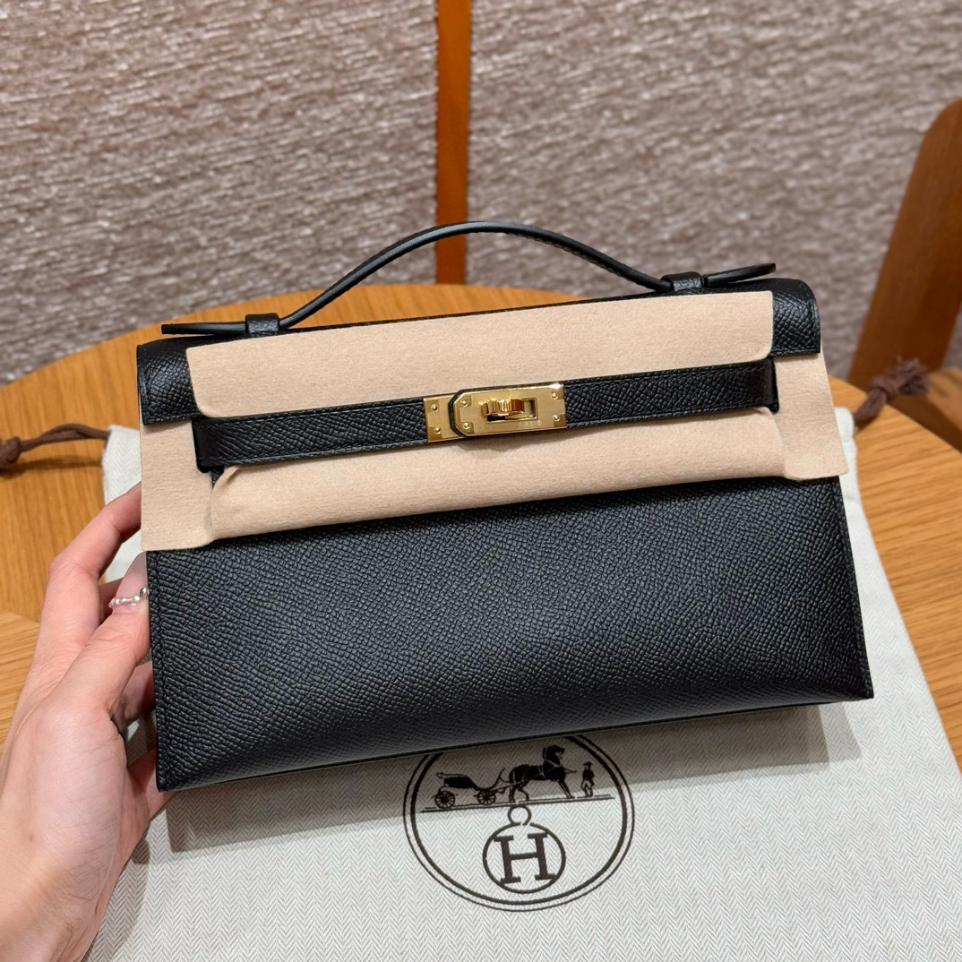 에르메스 Hermes Kelly Pochette 22cm Epsom 89 Noir/gold