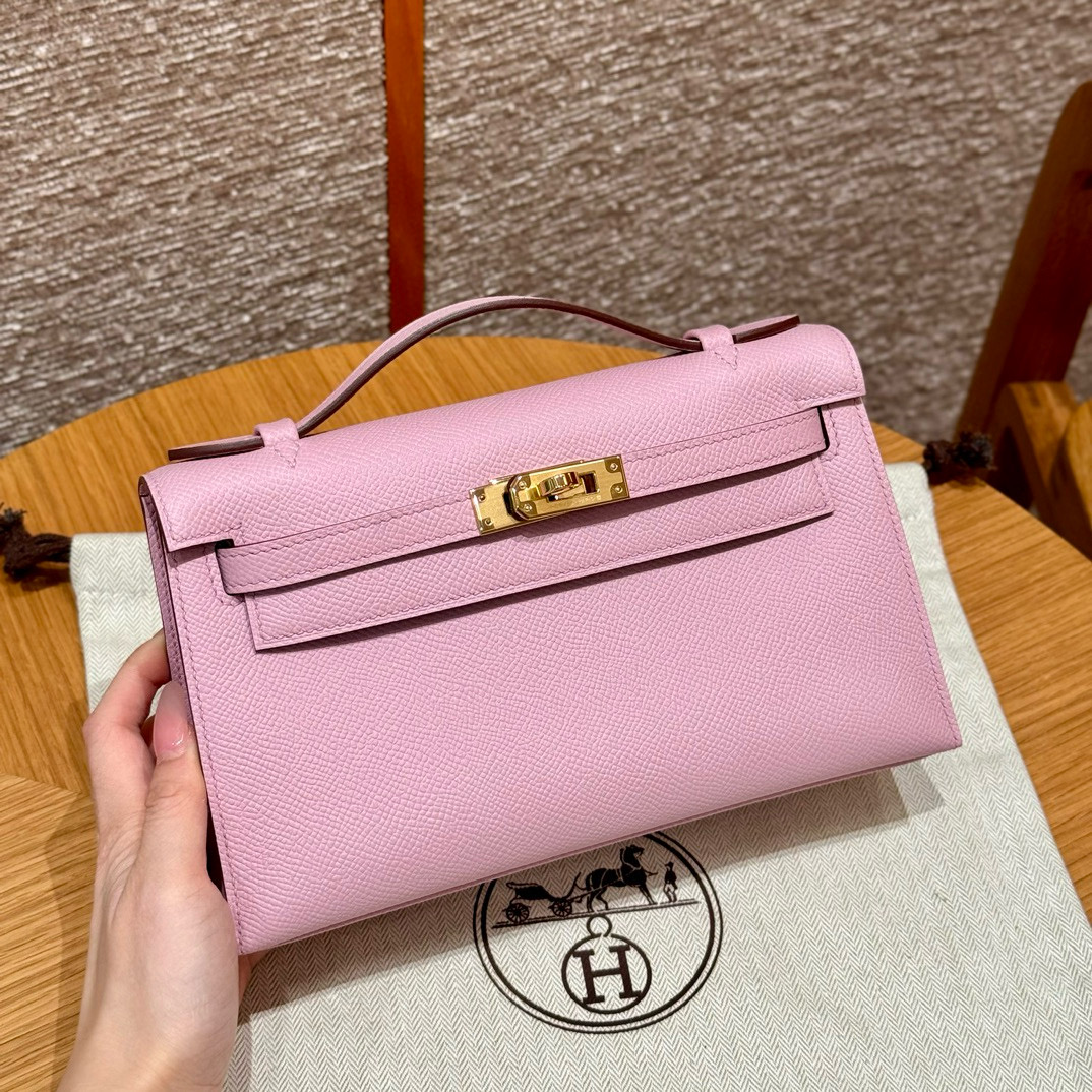 에르메스 Hermes Kelly Pochette 22cm Epsom X9 Mauve/gold