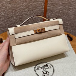 에르메스 Hermes Kelly Pochette 22cm Swift i2 Nata/Rose gold