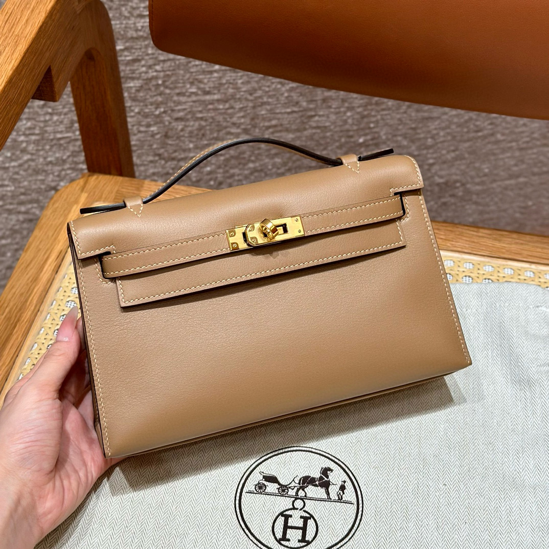 에르메스 Hermes Kelly Pochette 22cm Swift OM Chai/gold
