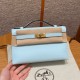 에르메스 Hermes Kelly Pochette 22cm Swift T0 Blue Brume/gold