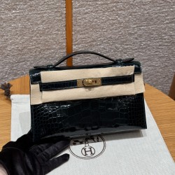 에르메스 Hermes Kelly Pochette 22cm Alligator 60 Vert cypres/gold