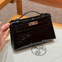에르메스 Hermes Kelly Pochette 22cm Matte Alligator 89 Noir/silver