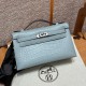 에르메스 Hermes Kelly Pochette 22cm Matte Alligator J7 Blue Lin/silver
