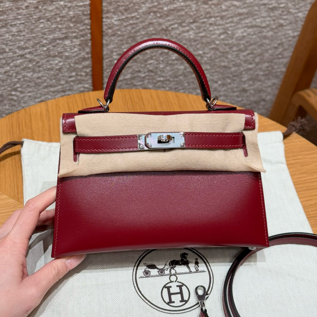 에르메스 Hermes Mini Kelly 19cm Box 57 Bordeaux/silver