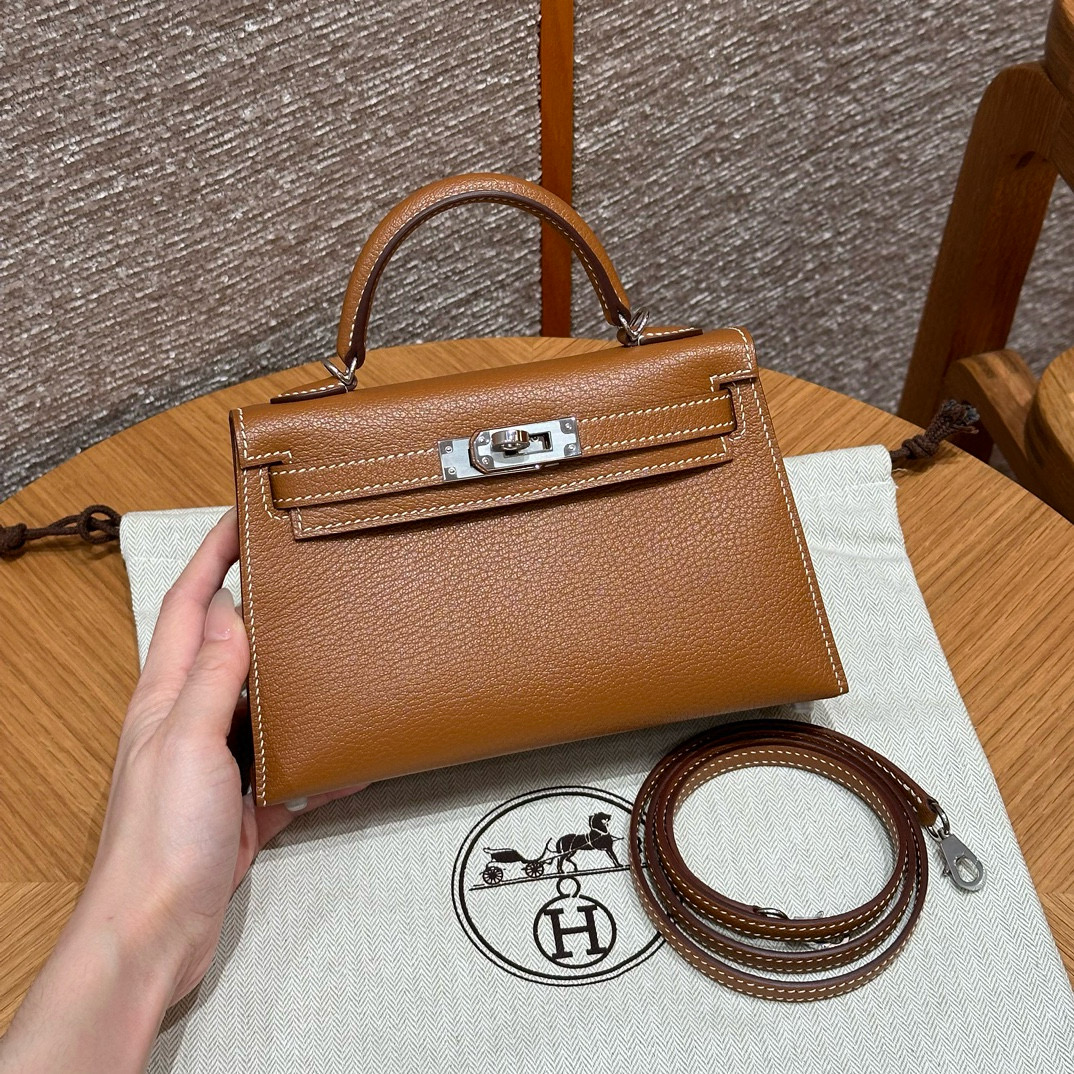 에르메스 Hermes Mini Kelly 19cm Chèvre 37 Gold/silver