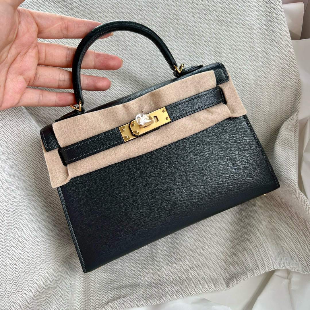 에르메스 Hermes Mini Kelly 19cm Chèvre 88 Graphite/gold