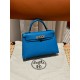 에르메스 Hermes Mini Kelly 19cm Chèvre OF Blue Fride/silver