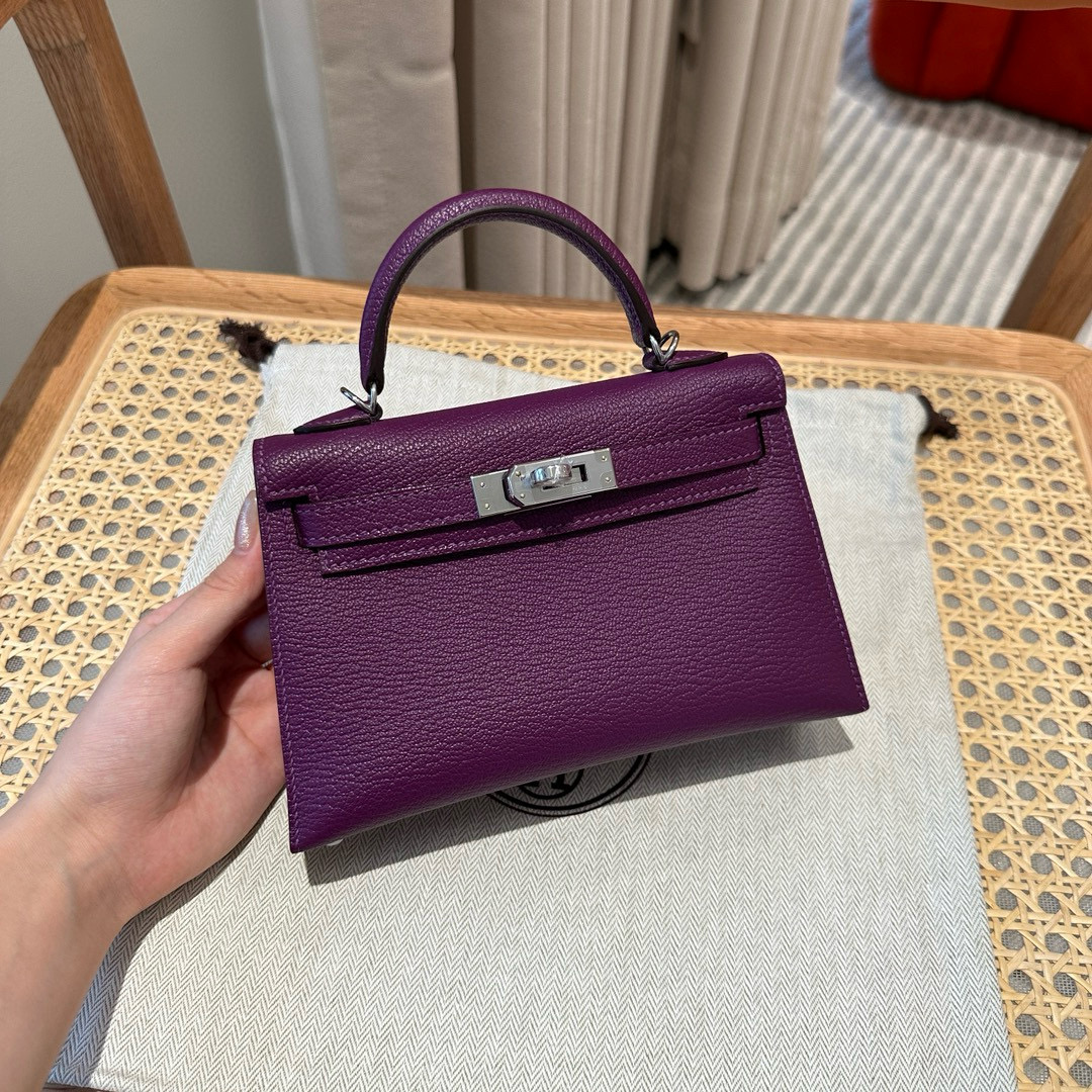 에르메스 Hermes Mini Kelly 19cm Chèvre P9 Anemone/silver