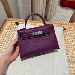 에르메스 Hermes Mini Kelly 19cm Chèvre P9 Anemone/silver
