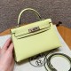 에르메스 Hermes Mini Kelly 19cm Chèvre R9 Jaune Bourgeon/silver