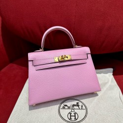 에르메스 Hermes Mini Kelly 19cm Chèvre X9 Mauve/gold