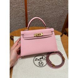 에르메스 Hermes Mini Kelly 19cm Epsom 3Q Rose Sakura/gold