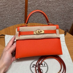 에르메스 Hermes Mini Kelly 19cm Epsom 9J Feu/gold