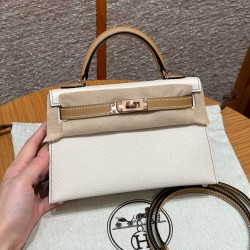 에르메스 Hermes Mini Kelly 19cm Epsom 10 Craie and 0M Chai/Rose gold