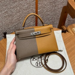 에르메스 Hermes Mini Kelly 19cm Epsom 18 Etoupe and 2S Sesame/silver