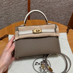 에르메스 Hermes Mini Kelly 19cm Epsom 18 Etoupe and 10 Craie/gold