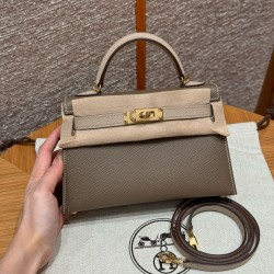 에르메스 Hermes Mini Kelly 19cm Epsom 18 Etoupe and S2 Trench/gold