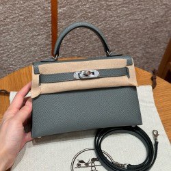 에르메스 Hermes Mini Kelly 19cm Epsom 63 Vert Amanda/silver