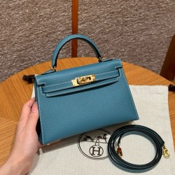 에르메스 Hermes Mini Kelly 19cm Epsom 75 Blue Jean/gold