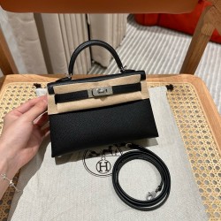 에르메스 Hermes Mini Kelly 19cm Epsom 89 Noir and 5P Pink/silver