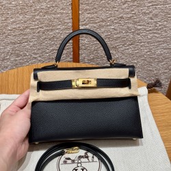 에르메스 Hermes Mini Kelly 19cm Epsom 89 Noir/gold