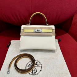 에르메스 Hermes Mini Kelly 19cm Epsom i2 Nata 1Z Jaune poussin 2S Sesame/silver