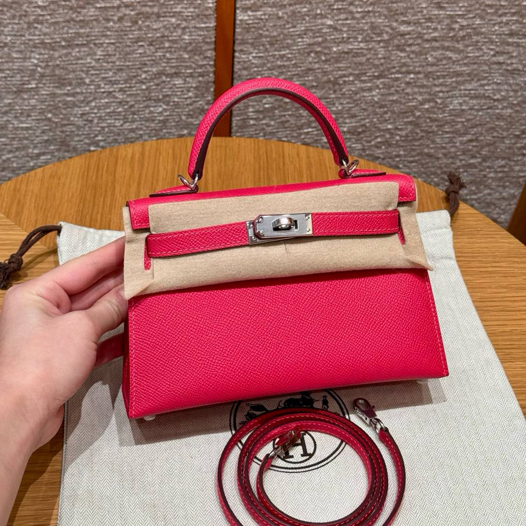 에르메스 Hermes Mini Kelly 19cm Epsom i6 Rose extreme/silver