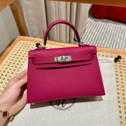 에르메스 Hermes Mini Kelly 19cm Epsom L3 Rose Purple/silver