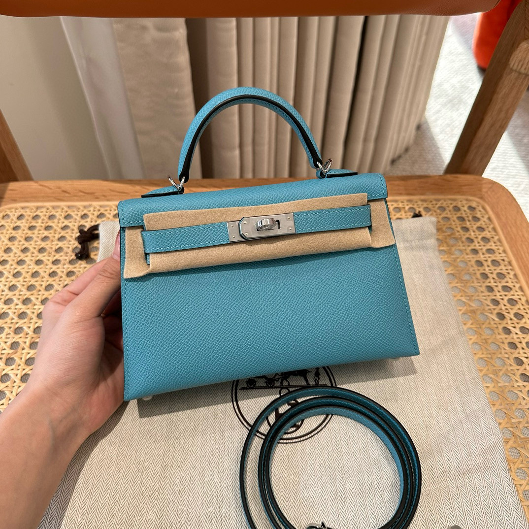 에르메스 Hermes Mini Kelly 19cm Epsom P3 Blue de nord/silver