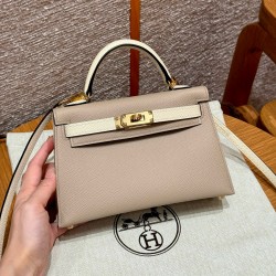 에르메스 Hermes Mini Kelly 19cm Epsom S2 Trench and i2 Nata/gold