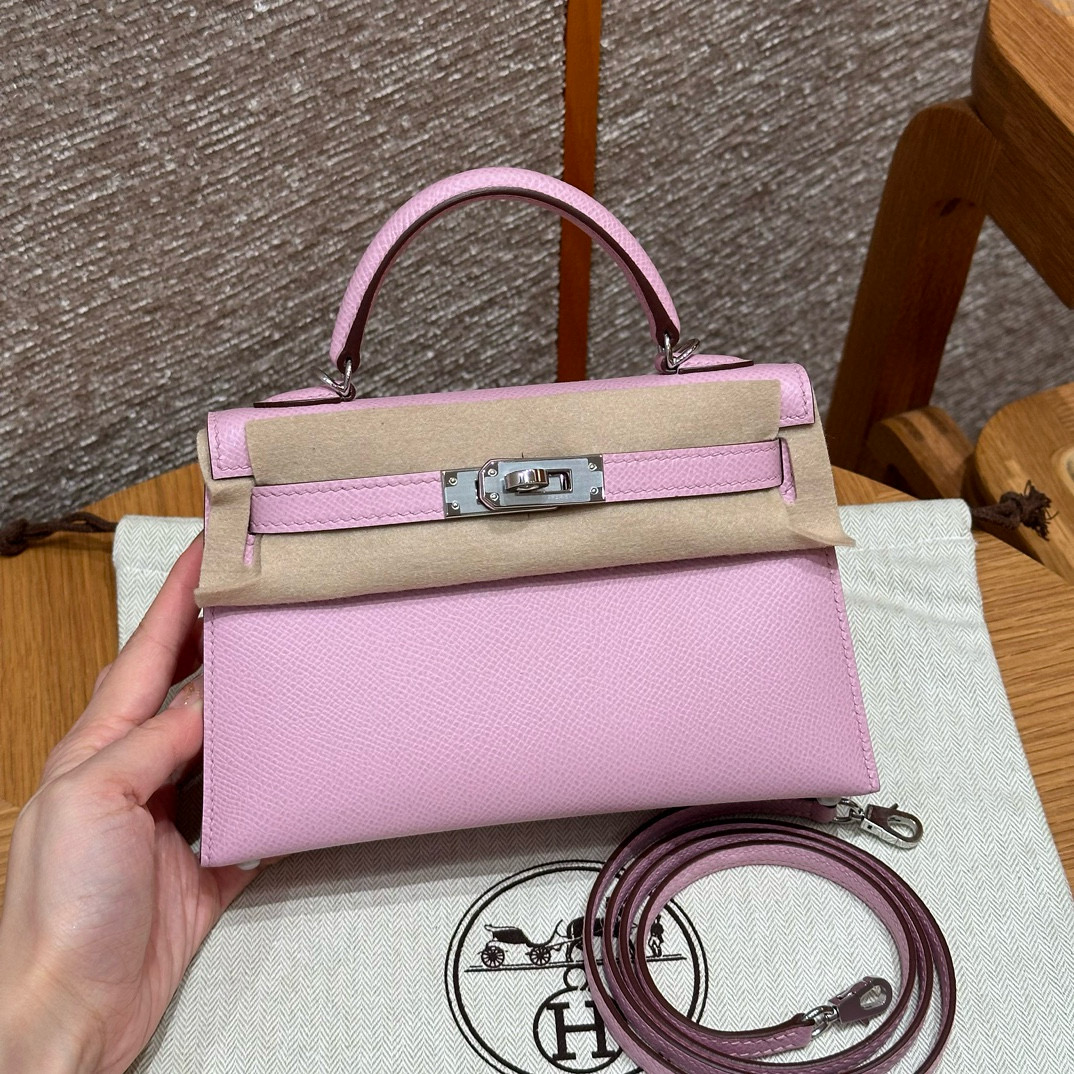 에르메스 Hermes Mini Kelly 19cm Epsom X9 mauve/silver