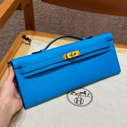 에르메스 Hermes Kelly cut 31cm Epsom OF Blue Frida/gold