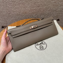 에르메스 Hermes Kelly cut 31cm Swift 18 Etoupe/silver