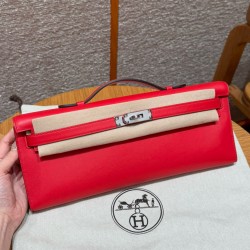 에르메스 Hermes Kelly cut 31cm Swift S3 Rouge Coeur/silver